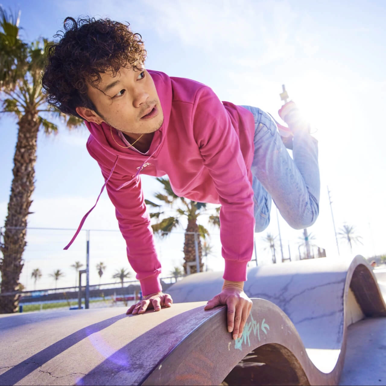 Man with pink BWT hoodie